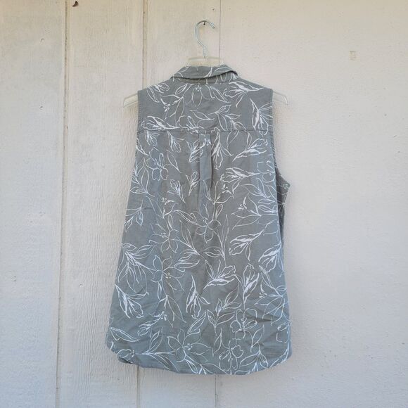 Ecothreads floral print linen blend button down sleeveless top wmns sz L - Picture 2 of 4